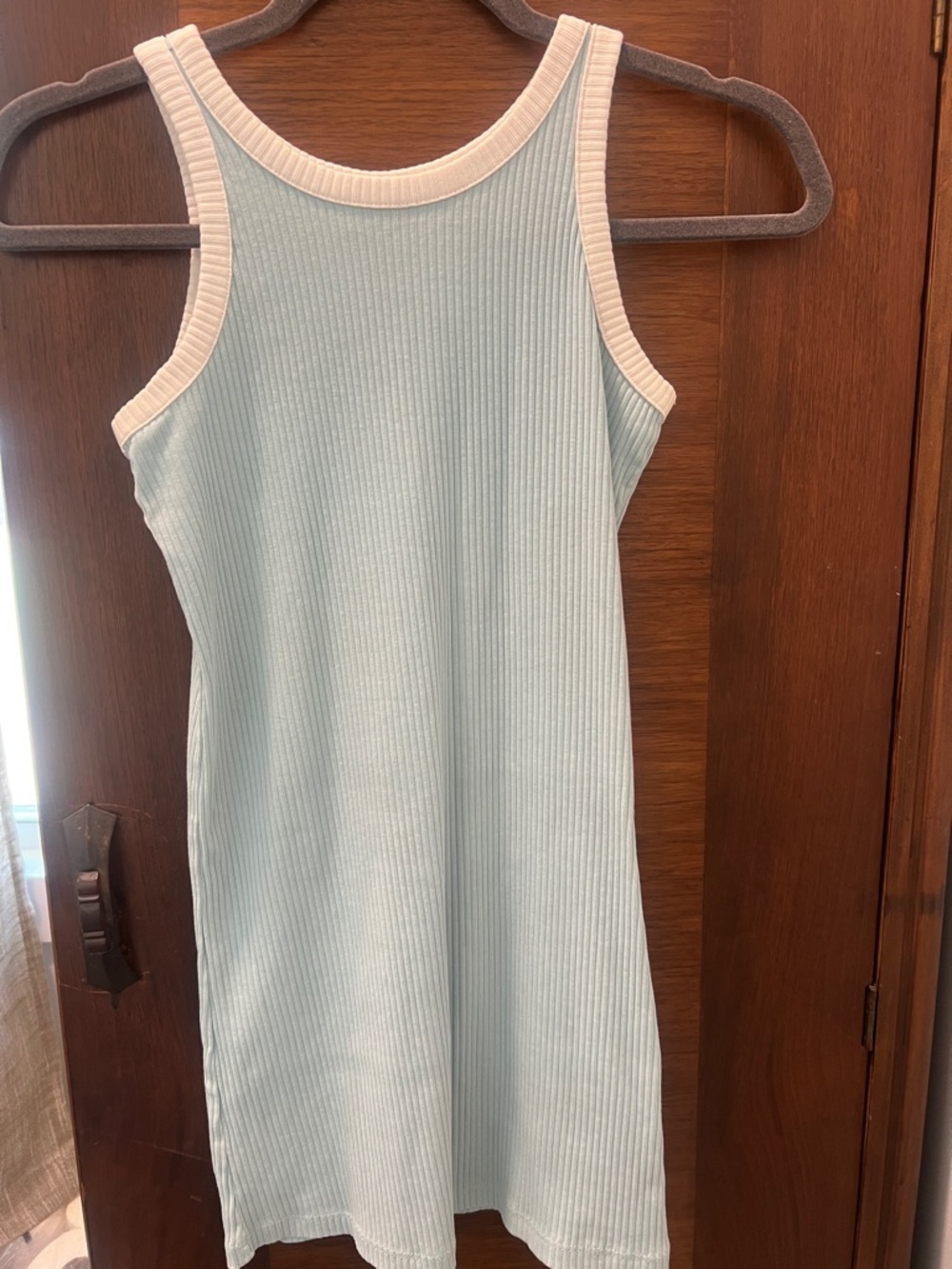 Old Navy Light Blue Ribbed Tank Dress with White Trim